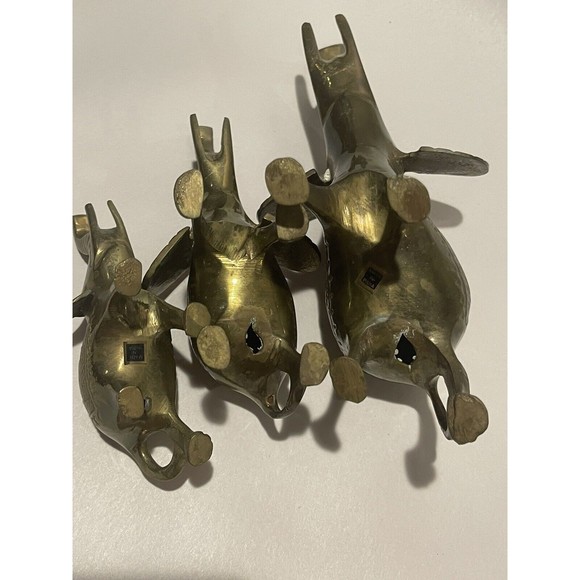 Set Of 3 Very Detailed BRASS ELEPHANTS FAMILY Figures Made in India - Picture 9 of 15